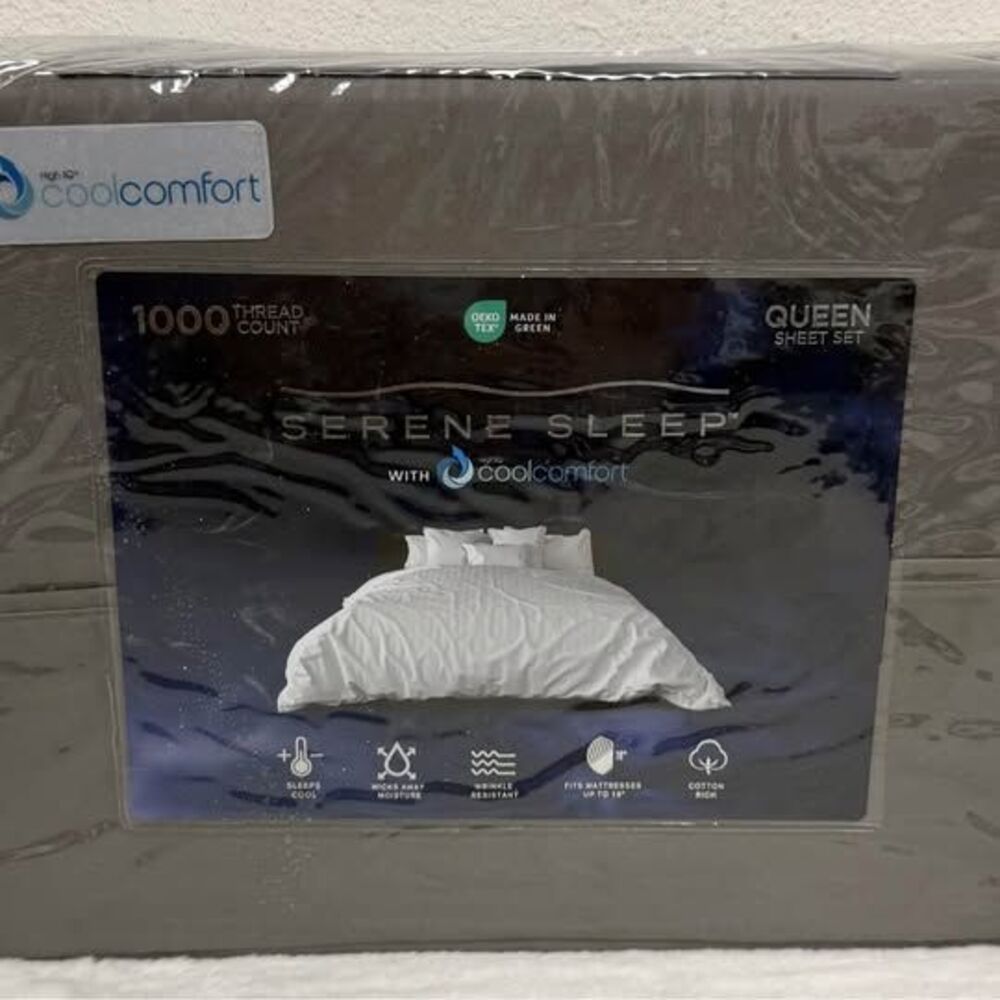 QUEEN 1000 Thread Count Cool Comfort Charocal Gray Serene Sleep Sheet Set New